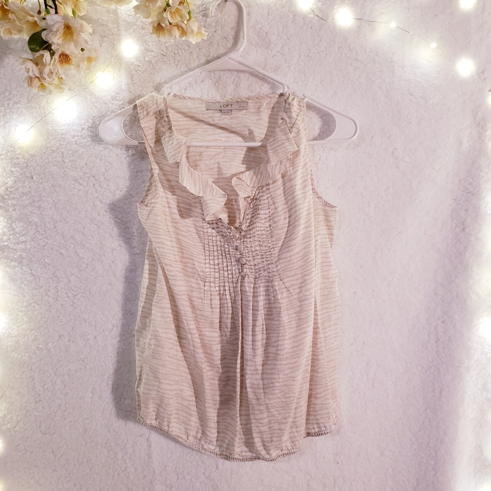 LOFT White and Tan Animal Print Blouse